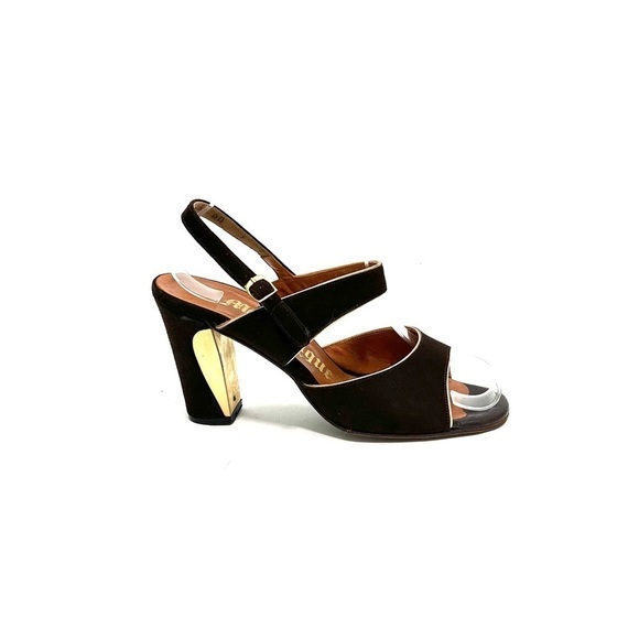 Vintage 1960s brown suede open toe slingback formal heels - Picture 1 of 8